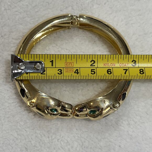Designer Inspired Statement Leopard Enamel Cuff Bangle Black Gold Tone Green - Picture 7 of 9